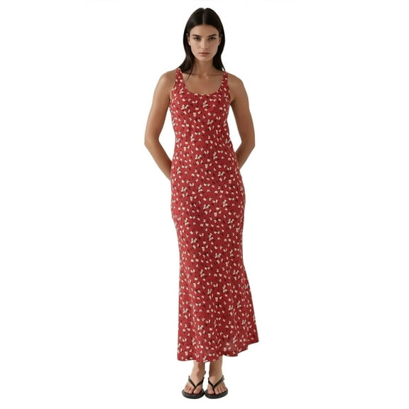 Allower Flower Pattern U Collar Maxi Dress