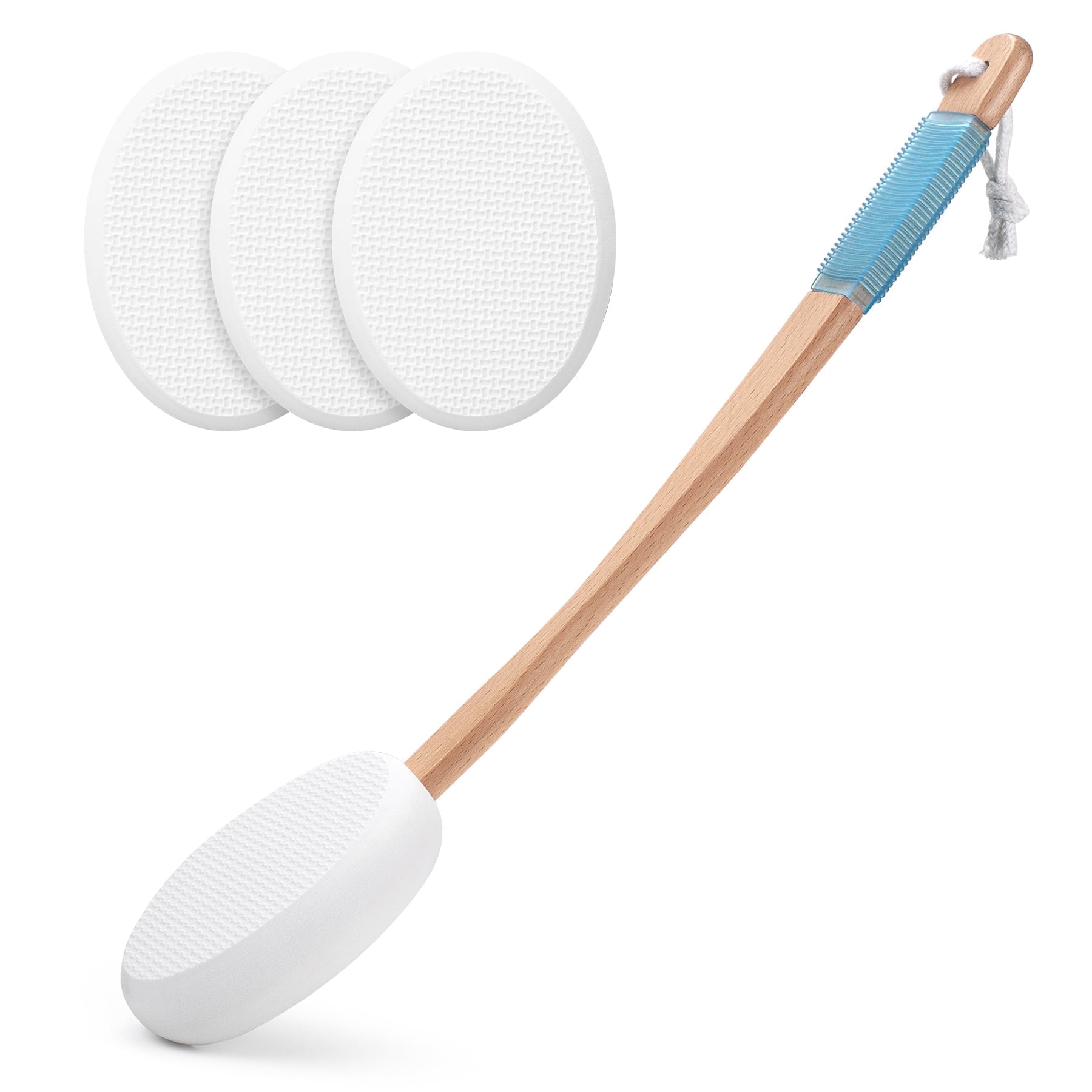 AmazerBath Lotion Applicator for Back, Foot, 4 Replaceable Pads with 1 Long Handle, Back Scrubber for Shower, Rinse Bath Sponge, EVA Lotion Applicator for Elderly, Women, White