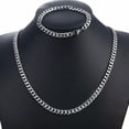 thumbnail image 3 of 7MM Necklace Bracelet Set Curb Cuban Link Stainless Steel Chain Silver For Men, 3 of 8