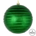 thumbnail image 3 of Vickerman 4" Christmas Ornament Ball, Green Candy Finish with Glitter Lines, Shatterproof Plastic, Holiday Christmas Tree Decoration, 4 Pack, 3 of 3