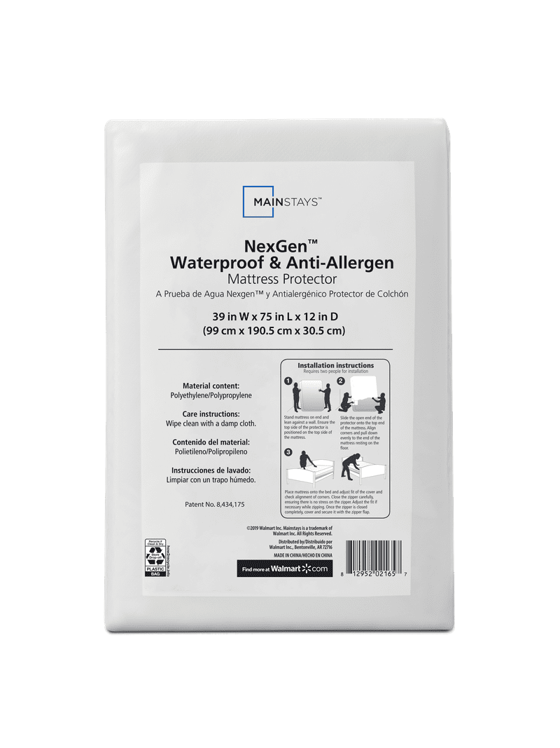 Mainstays Waterproof Zippered Mattress Protector Twin, Anti