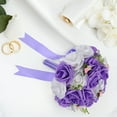 thumbnail image 3 of FELTECHELECTR 1 ramo de novia exquisito, ramo de mano de PE, ramo de flores artificiales para boda, ramo decorativo vívido, suministros creativos para boda para mujeres, morado, 3 of 7