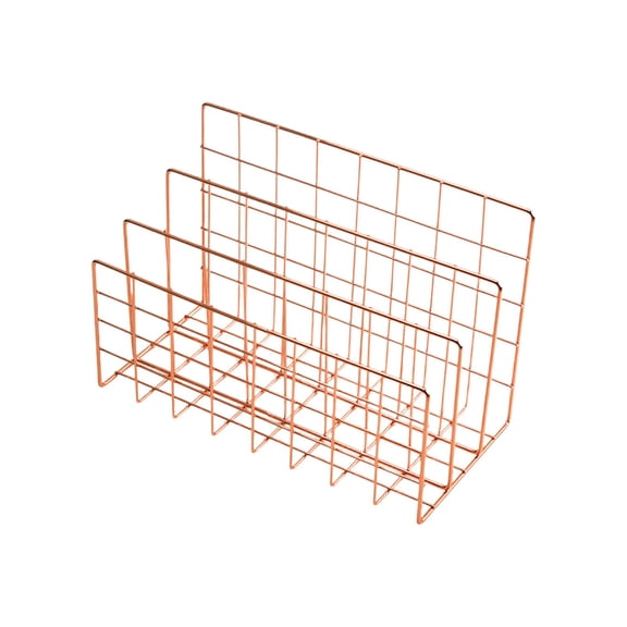 JHyouerji Iron Desktop Book Stand Rose Gold Metal File Organizer 3 Compartment Stable Base Rack for Office Home Desk Magazine Document Book Storage Arrangement