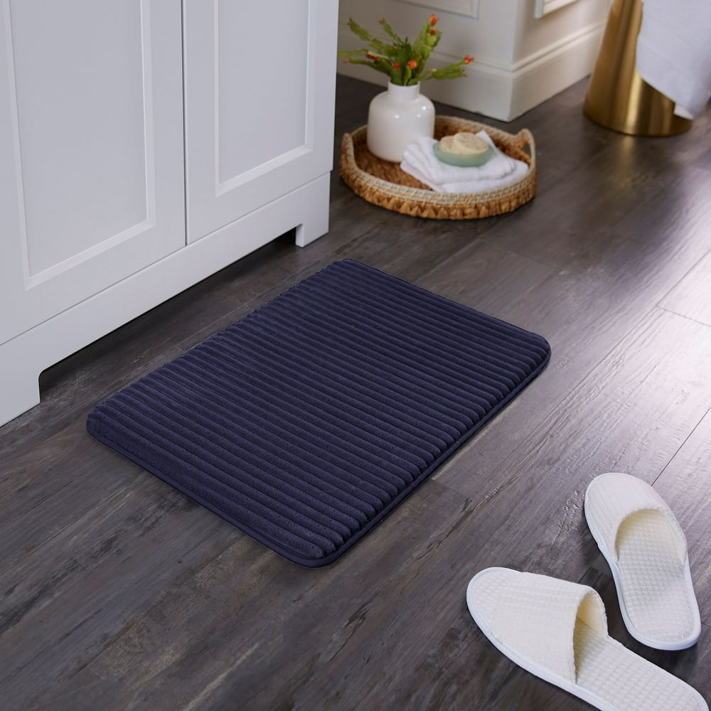 Mainstays Performance Ribbed Quick Dry Foam Bath Mat, 17" X 24", Navy