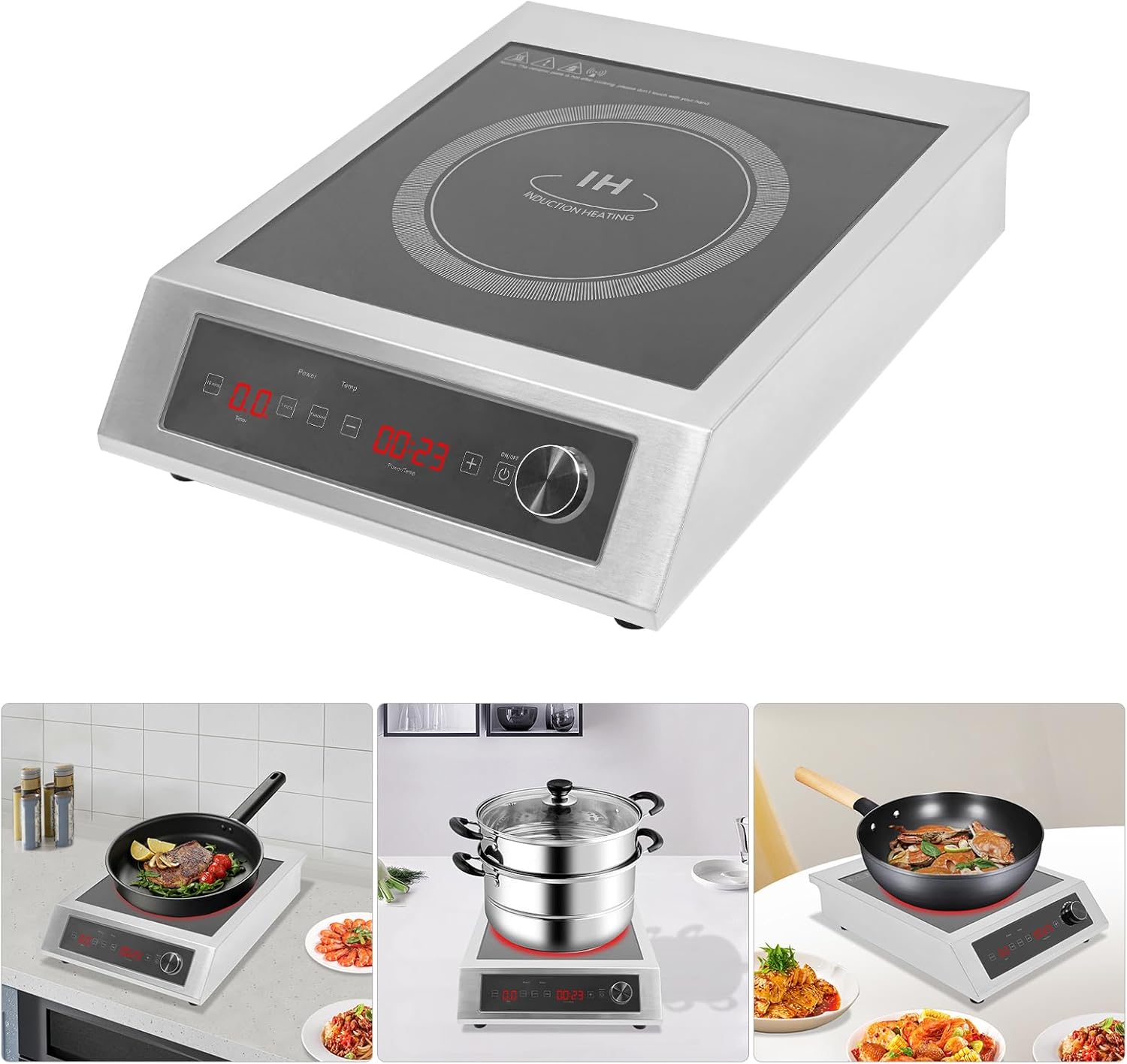 Commercial Induction Cooktop, 3500W Countertop Burner Electric Induction Stove with Leakage/Overload Protection, Portable Induction Cooker with Timer/Led Display for Cooking