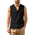 thumbnail image 3 of Tank Tops Men Cotton Linen Sleeveless Button Up V Neck Shirts Summer Casual Vacation Tee, 4XL, 3 of 6