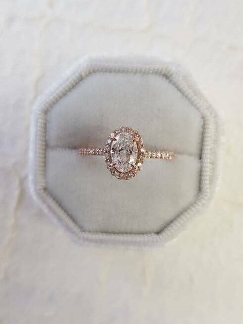 HeartsAndYou 2.3ct Oval Cut Moissanite Accent Solitaire Engagement Ring for Women 18k Rose Gold over Silver