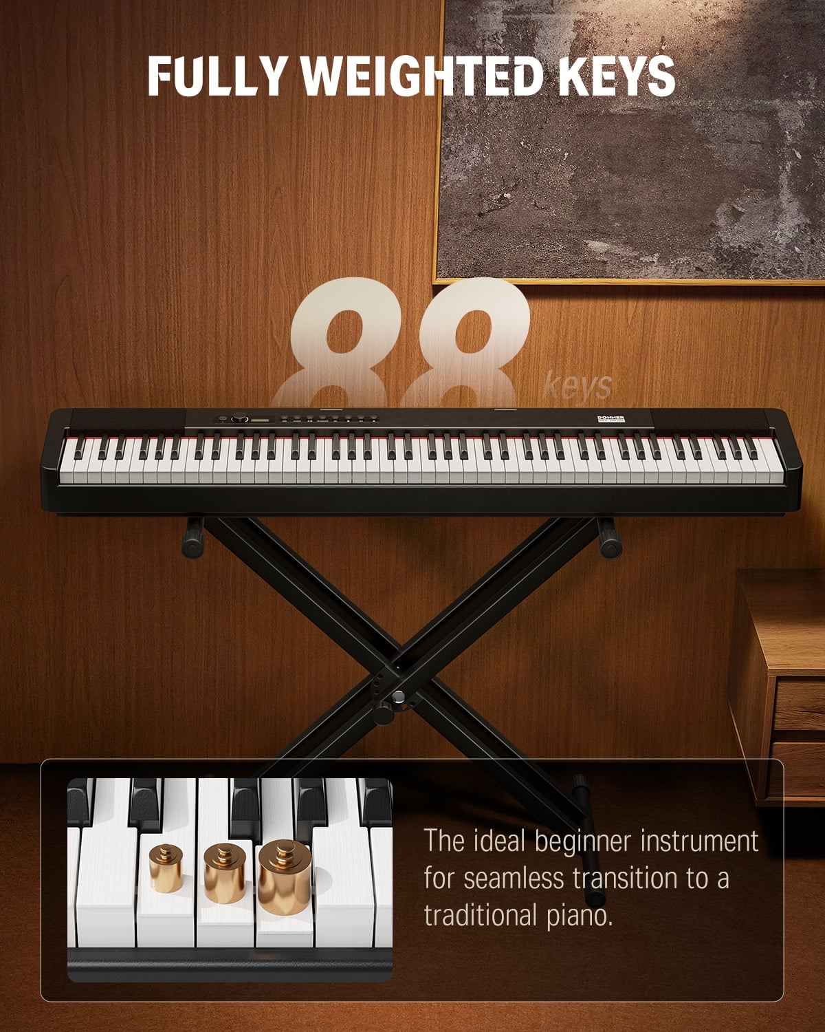 Donner DEP-20 Lite Beginner Digital Piano 88 Key Weighted Full Size Keyboard, Portable Electric Piano Set with Stand, Sustain Pedal, Keyboard Stickers for Beginners Adults
