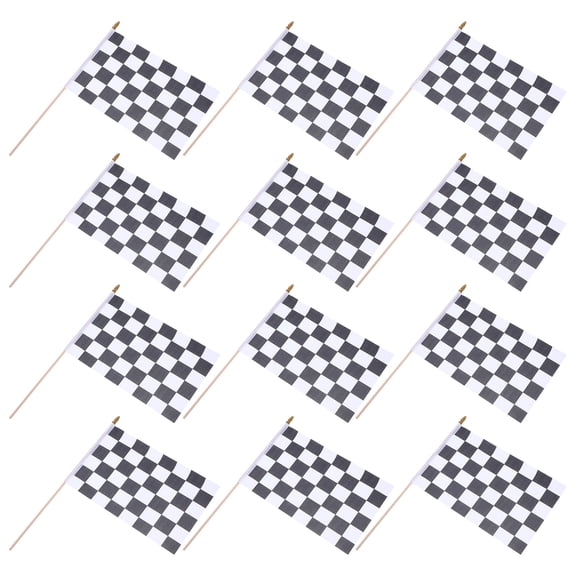 Hytrove 12Pcs Checkered Flag Set with Wood Stick for Race Car Decor Fade Resistant Design
