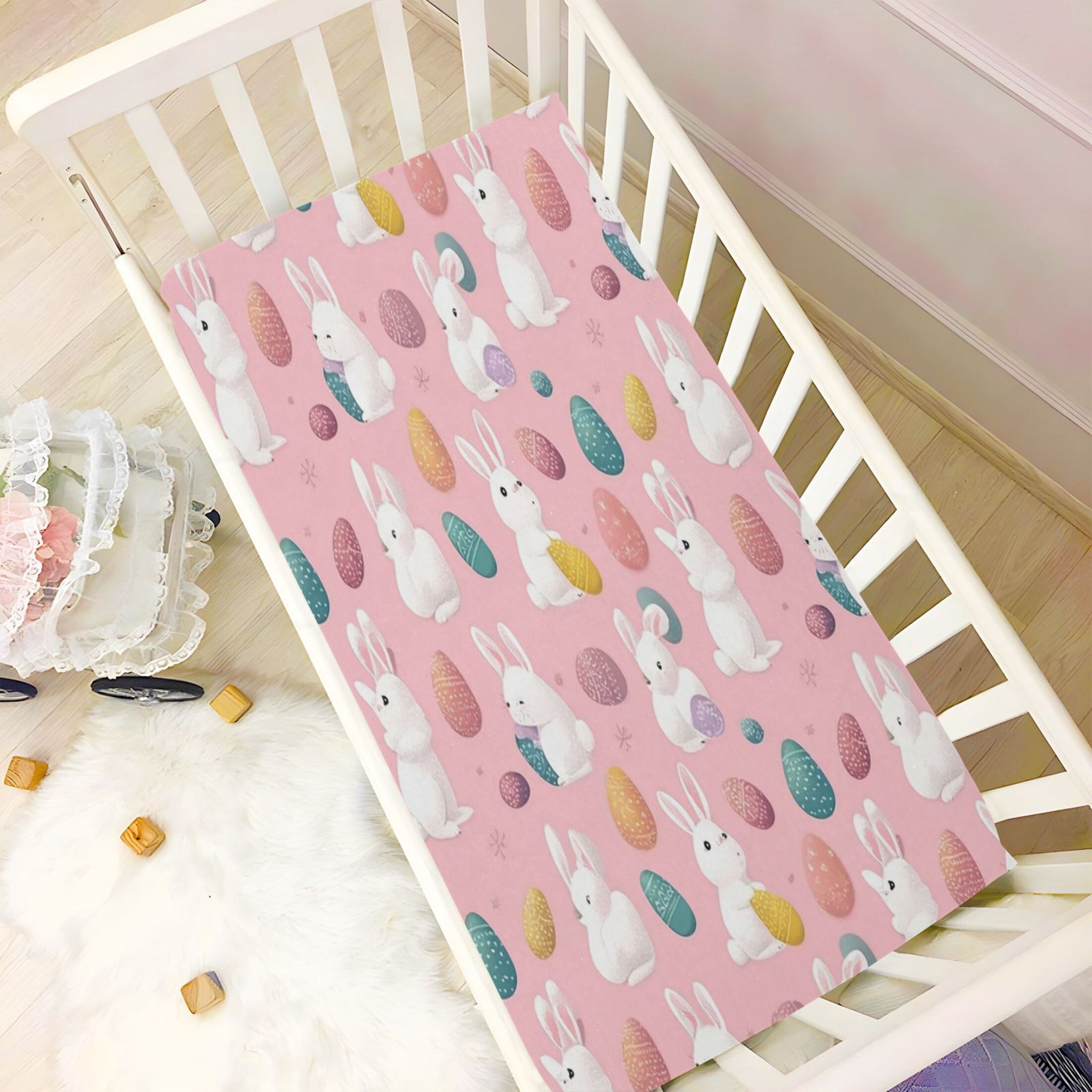 Baby Essentials 52”x 28”- Standard Cotton-like Modal Elastic- A White Rabbit Design Crib Sheets for Newborns and Toddlers