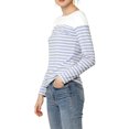 thumbnail image 4 of INSPIRE CHIC Women's Blouse Striped Color Block Long Sleeve Causal T-Shirt L Light Blue, 4 of 8
