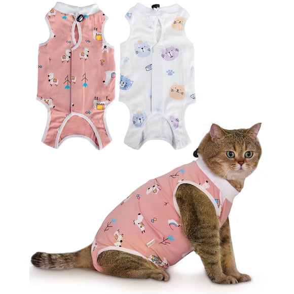 Traje de recuperación para gatos ANWA, paquete de 2, transpirable, tipo body para cirugía