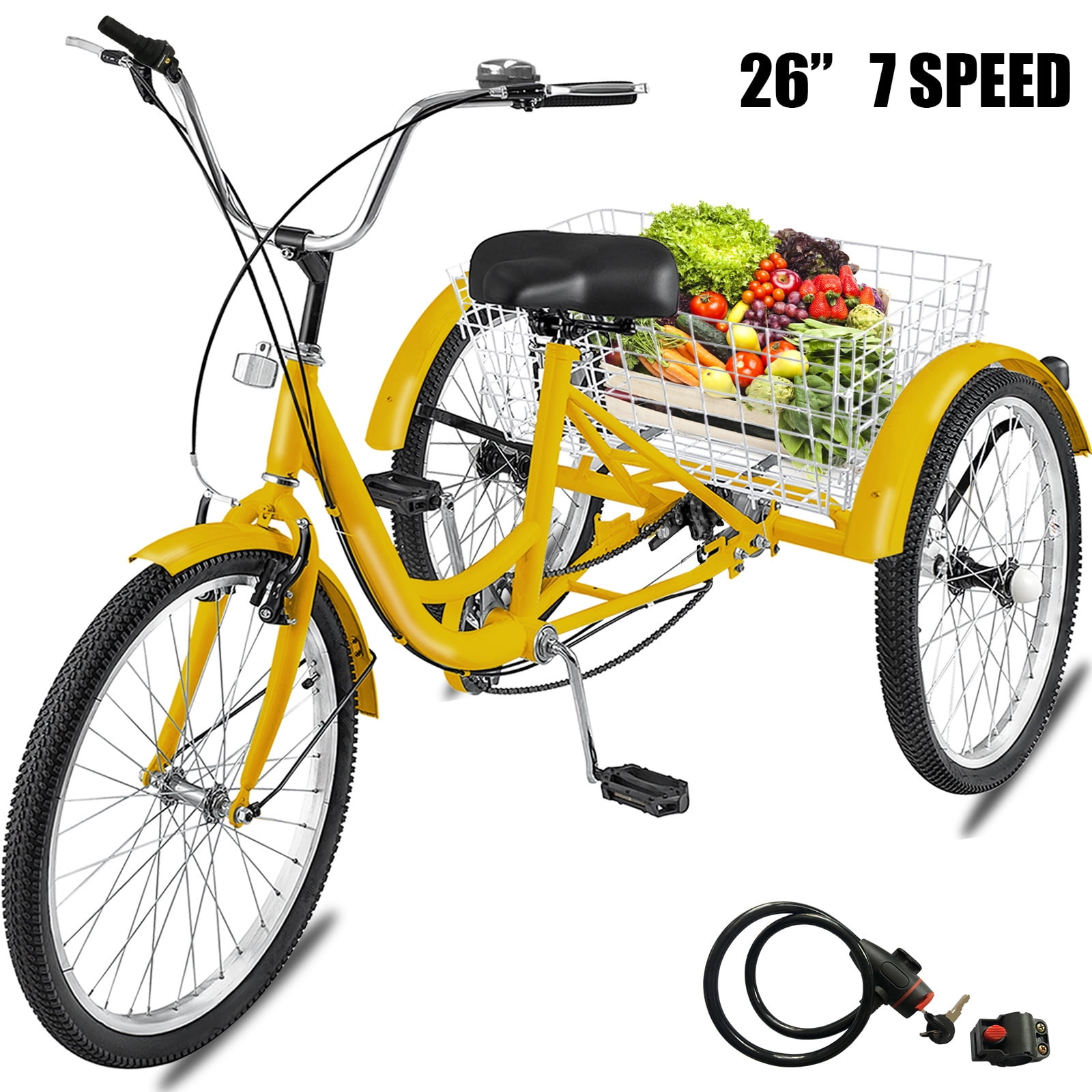 VEVOR Adult Tricycle 26 inch,7Speed 3 Wheel Cruise Bike, Adjustable