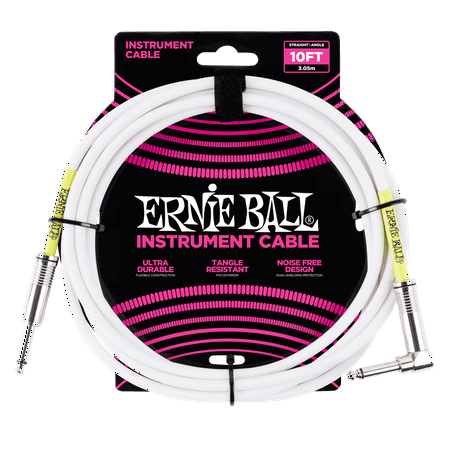 Ernie Ball Instrument Cable, Straight/Angle White, 10Ft