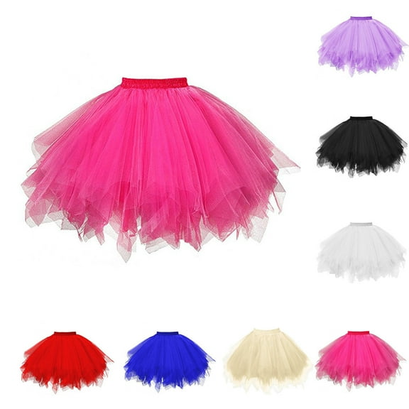 GEWSEY Musever 1950s Vintage Ballet Bubble Skirt Tulle Petticoat Puffy Tutu (Hot Pink, One Size)