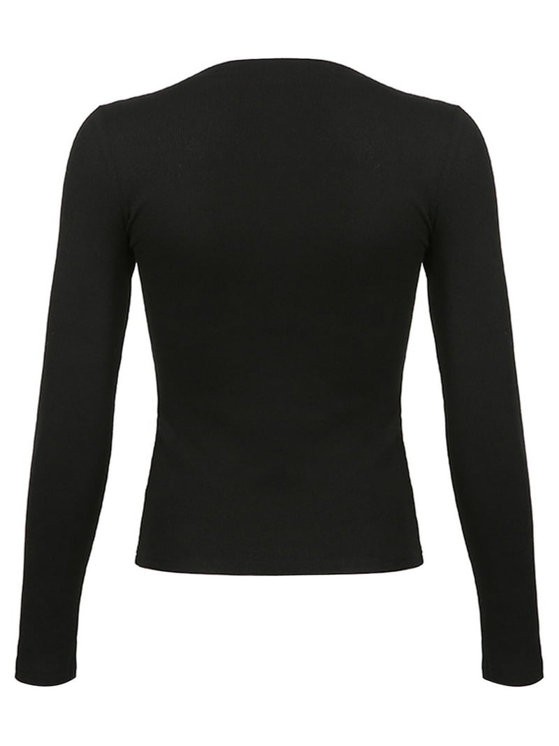 Musuos Womens Rhinestone Long Sleeve T-Shirt Y2K Fairycore