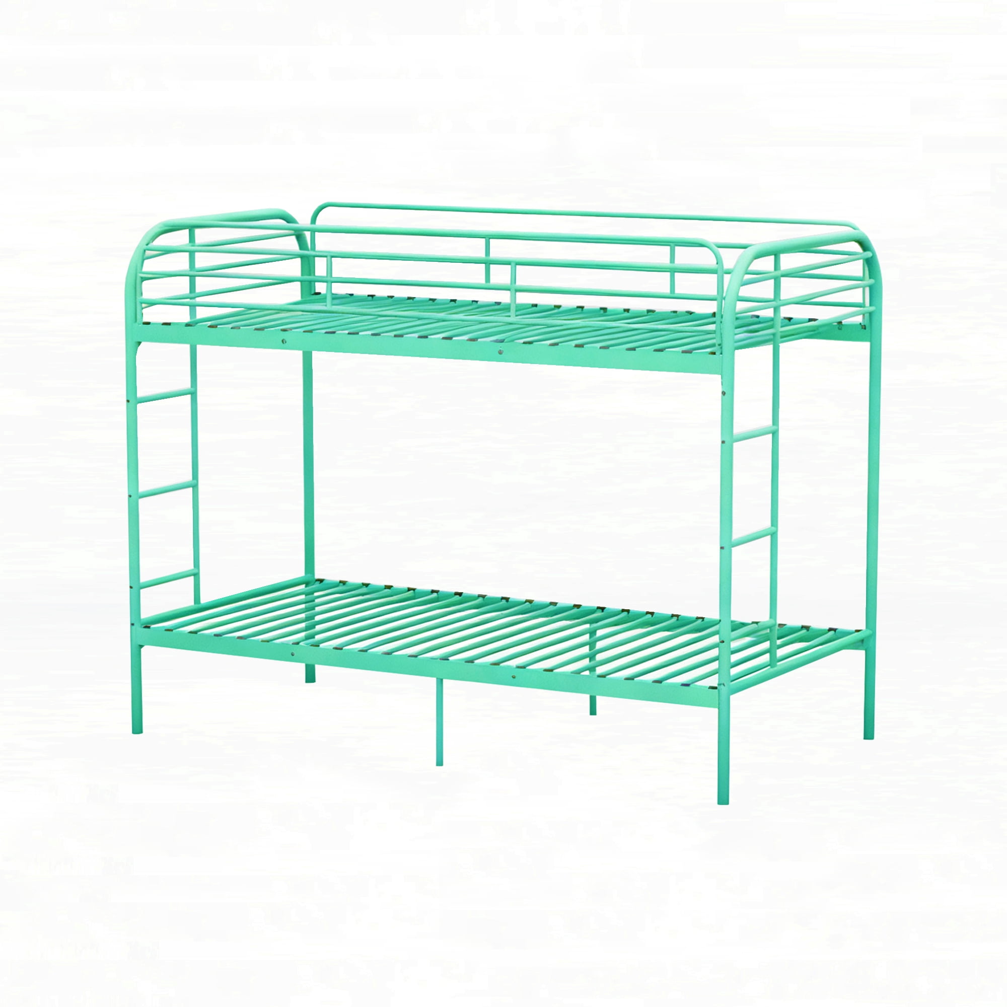 Mintazer Twin Over Twin Metal Bunk Bed, Heavy Duty Bunk Bed Frame with Guardrail & 2 Ladder, Mint Green