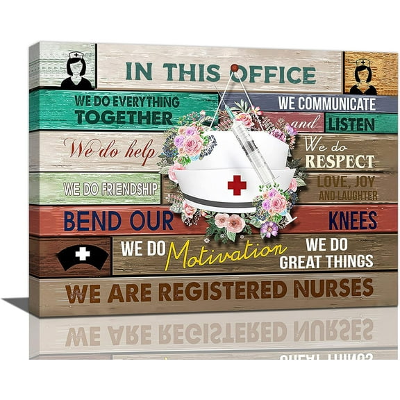 In This Office Nurse Canvas Wall Art We Are Nurses Nursing Cap Pictures Wall Decor Nursing Team Nurse Gift Medical Staff Inspirational Quotes Prints Painting Framed Artwork for Office 16"x12"