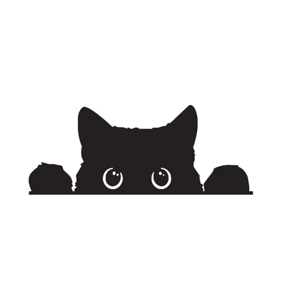 5"W x 2"H Peeking Black Cat Decal, Funny Sticker for Car, Laptop, Window