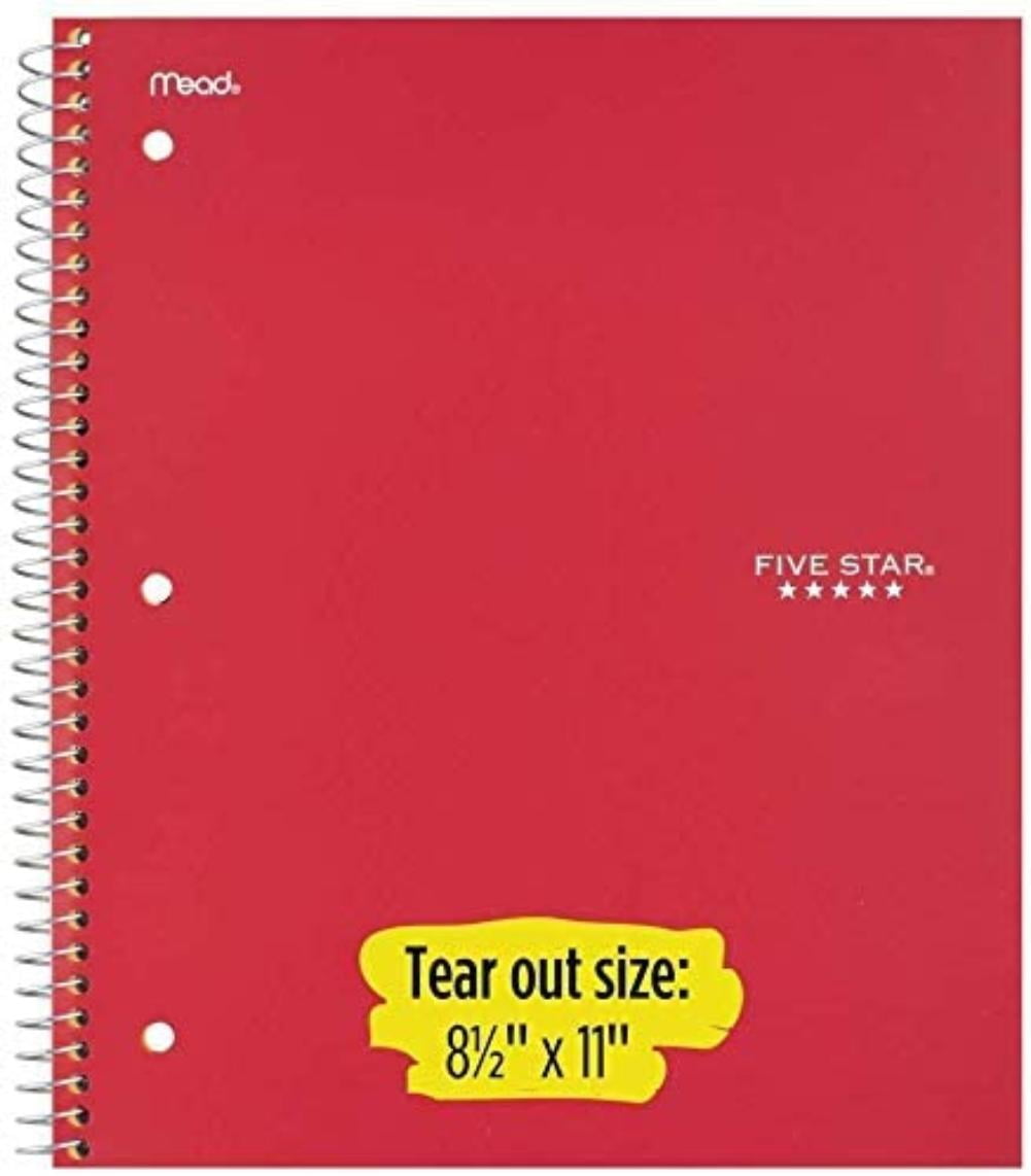 Graph Ruled Paper 1 Subject 11 x 8-1/2 4 Pack 100 Sheets Five Star Spiral Notebook 06190 Color Will Vary
