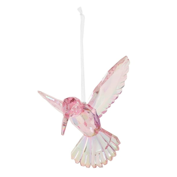 Adorno colgante de colibrí acrílico, brillante, iridiscente, para árbol de Navidad, color rosa