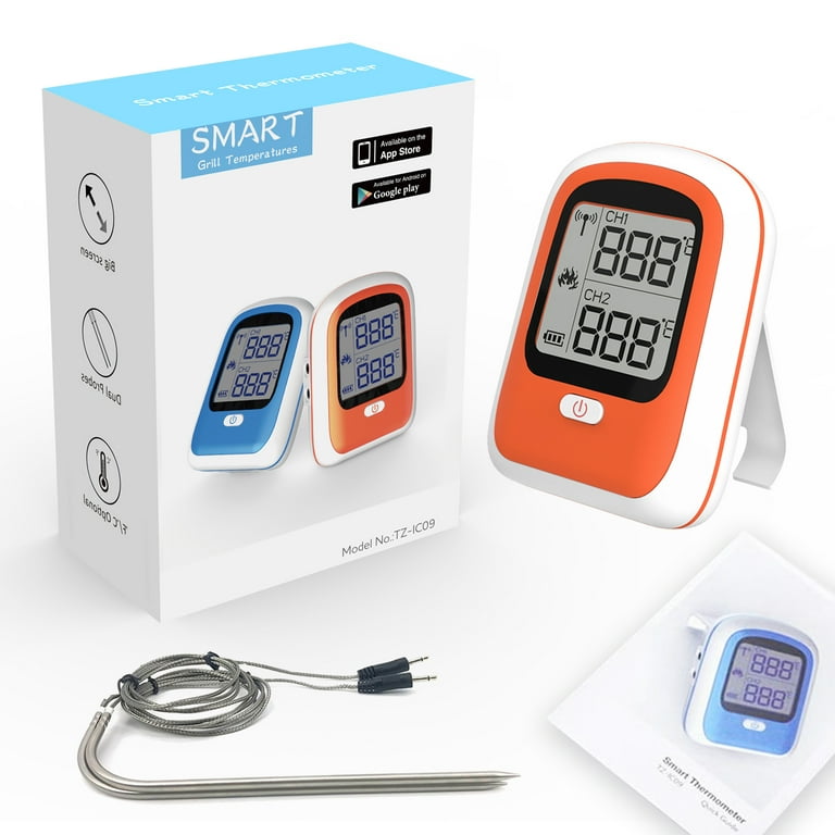 RUXAN Wireless Smart Meat Thermometer with 2 Probes,Timer,Alarm,Smart LCD  Backlight,165 ft Bluetooth Grill Thermometer for Cooking,BBQ, Oven, Grill