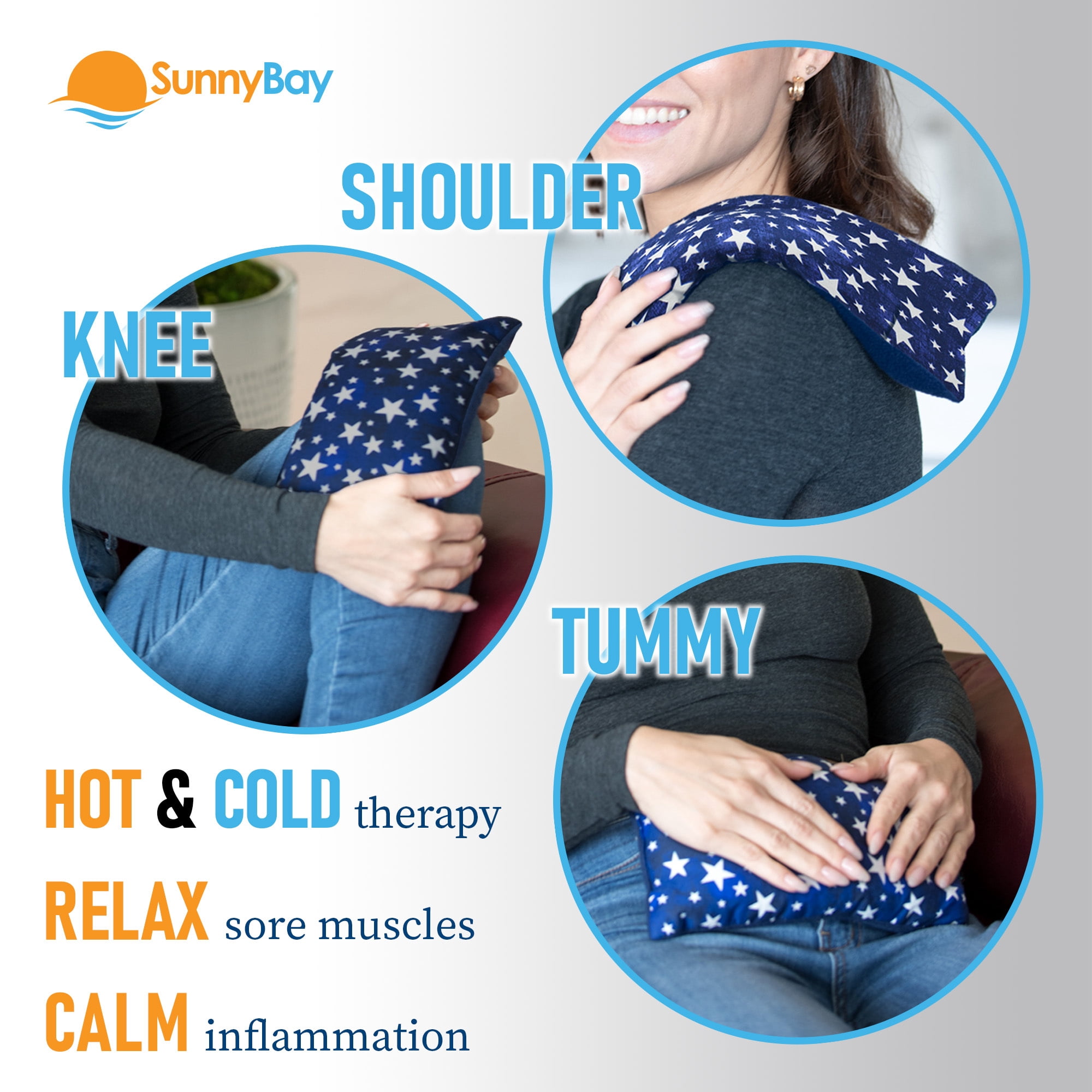 SunnyBay Small Microwave Heating Pad, Microwavable Versatile Cold/Heated Neck and Shoulder Wrap for Back Pain and More, Odorless Heat Organic Cotton-Plush Pad, 6x11 Inches, Blue-Stars