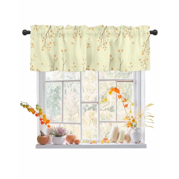 Fall Valances for Windows, Thanksgiving Maple Leaf Yellow Leaves Branch Goose Yellow Background Rod Pocket Short Window Valance Curtains Window Treatment for Kitchen Living Room Bathroom, 60"x18"