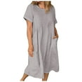 thumbnail image 1 of GYUJNB Robe Maxi d'Été en Coton et Lin pour Femmes Manches Courtes Col Rond Longue Coupe Décontractée avec Poches, 1 of 5