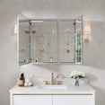 thumbnail image 6 of ANGELES HOME 32" x 30" Bi-View Medicine Cabinet with Mirror, Surface Mount or Recessed Mirror Medicine Cabinet for Bathroom, Anodized Chrome Aluminum Frame, Bathroom Mirror Cabinet with Storage, 6 of 13