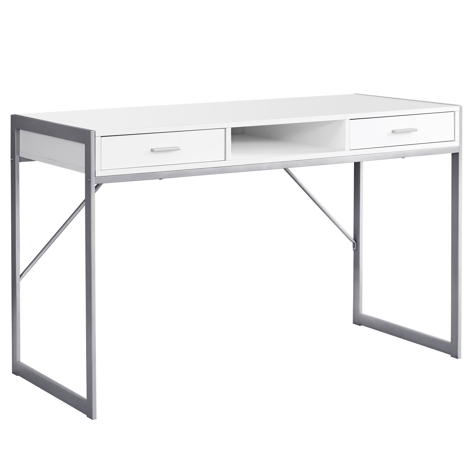 white and silver desk with drawers