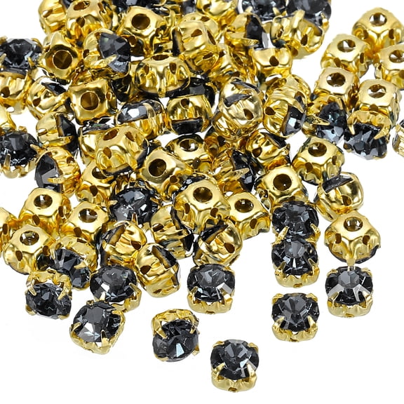 Uxcell 6 mm Sew on Rhinestones Crystals Glass Metal Base Flower Claw Gems, Black 100 Pcs