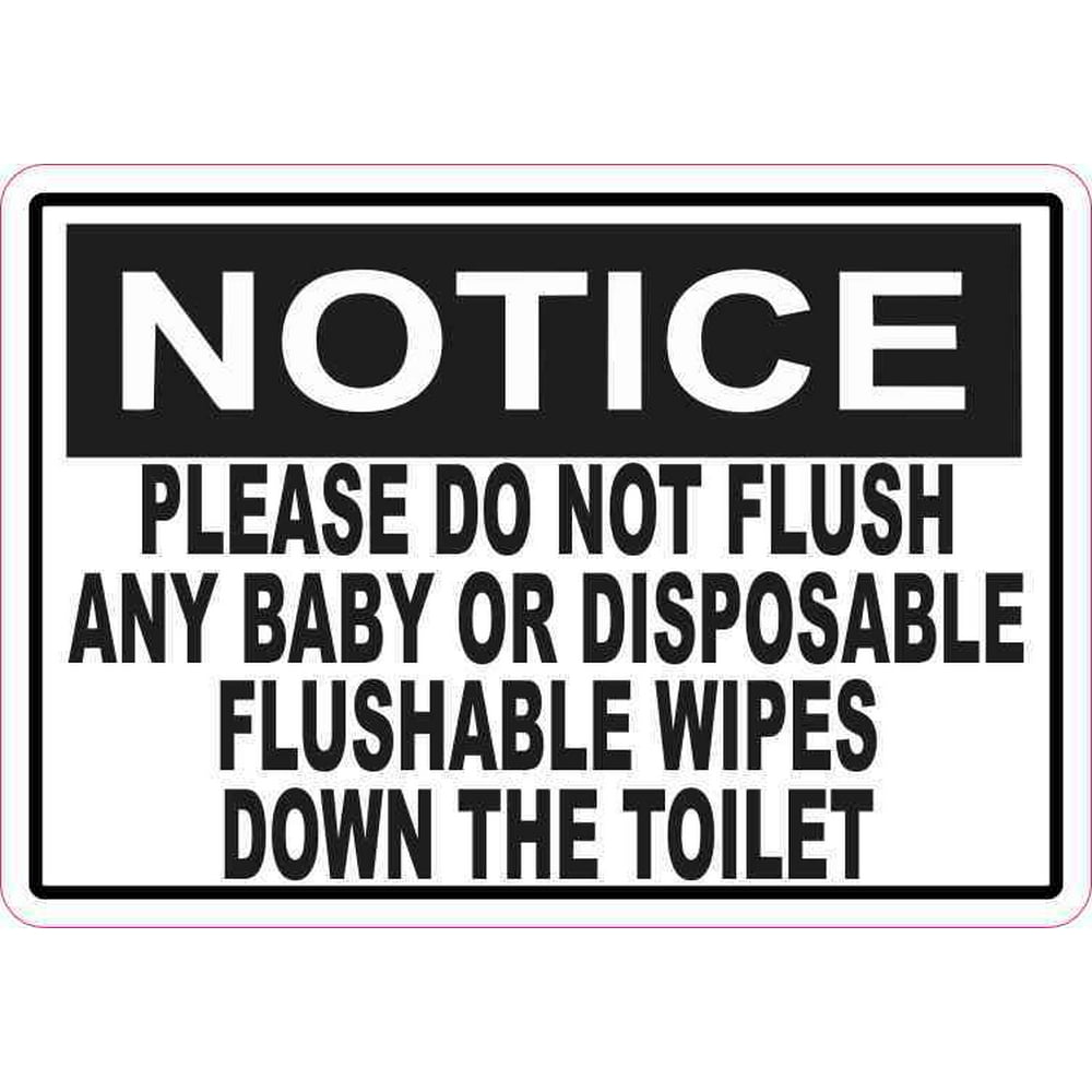 5x3.5 Notice Please Do Not Flush Any Wipes Down the Toilet Sticker Sign