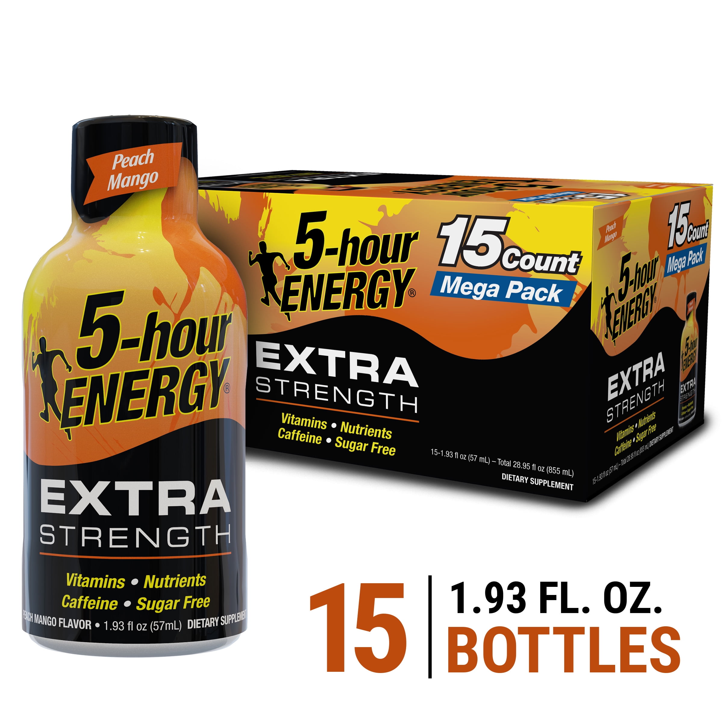 5 Hour Energy Shot Extra Strength Peach Mango 1 93 Oz 15 Count Walmart Com Walmart Com