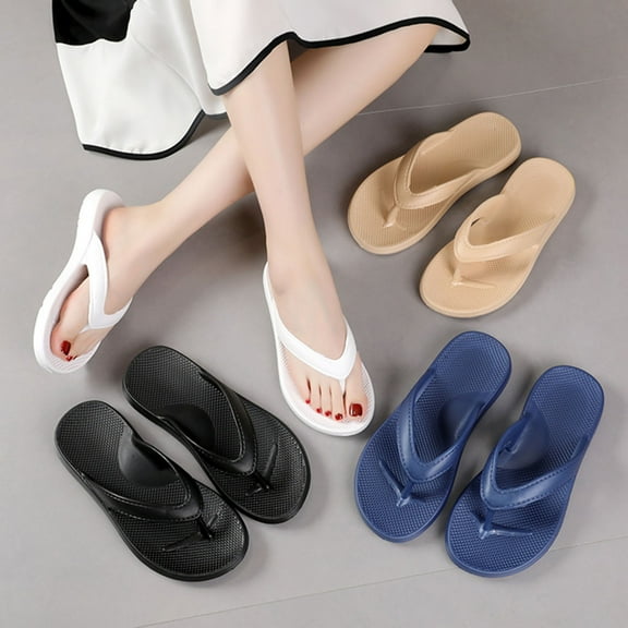 Women Summer Flip-Flops Flat Heel Non-Slip Open Toe Slip-on Thong Women Footwear Comfortable Outdoor Walking Beach Shoes Dark Blue 8.5