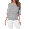 thumbnail image 1 of Plus Size Women's V Neck T Shirt: Batwing Sleeve, Loose Fit, Solid Color, Comfortable, 1 of 5