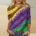 thumbnail image 2 of Penkiiy 2024 Chemise Manches 3/4 Mardi Gras Blouse Fantaisie pour Femmes Tunique à Imprimé Masque de Carnaval Fête à Thème Col Rond T-Shirt 3TG Multicolore, 2 of 5