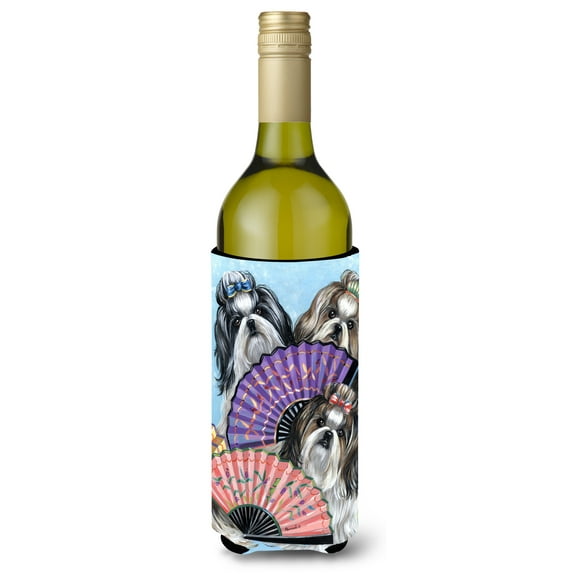 Carolines Treasures PPP3190LITERK 24 oz Shih Tzu Top Fans Wine Bottle Hugger
