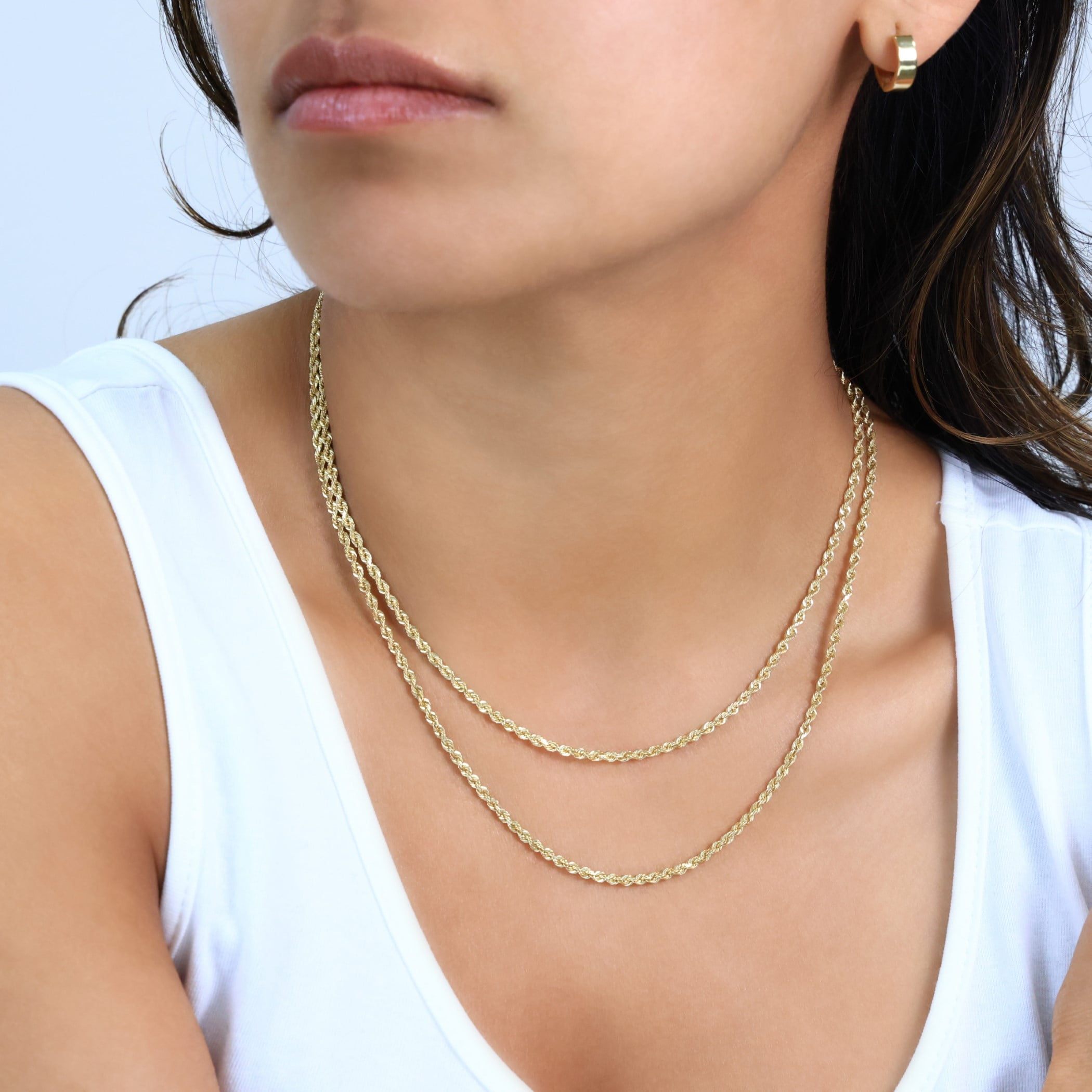 Nuragold 10k Real Yellow Gold 2.5mm Rope Chain Diamond Cut Necklace (16"-30") Italian Jewelry for Men & Women