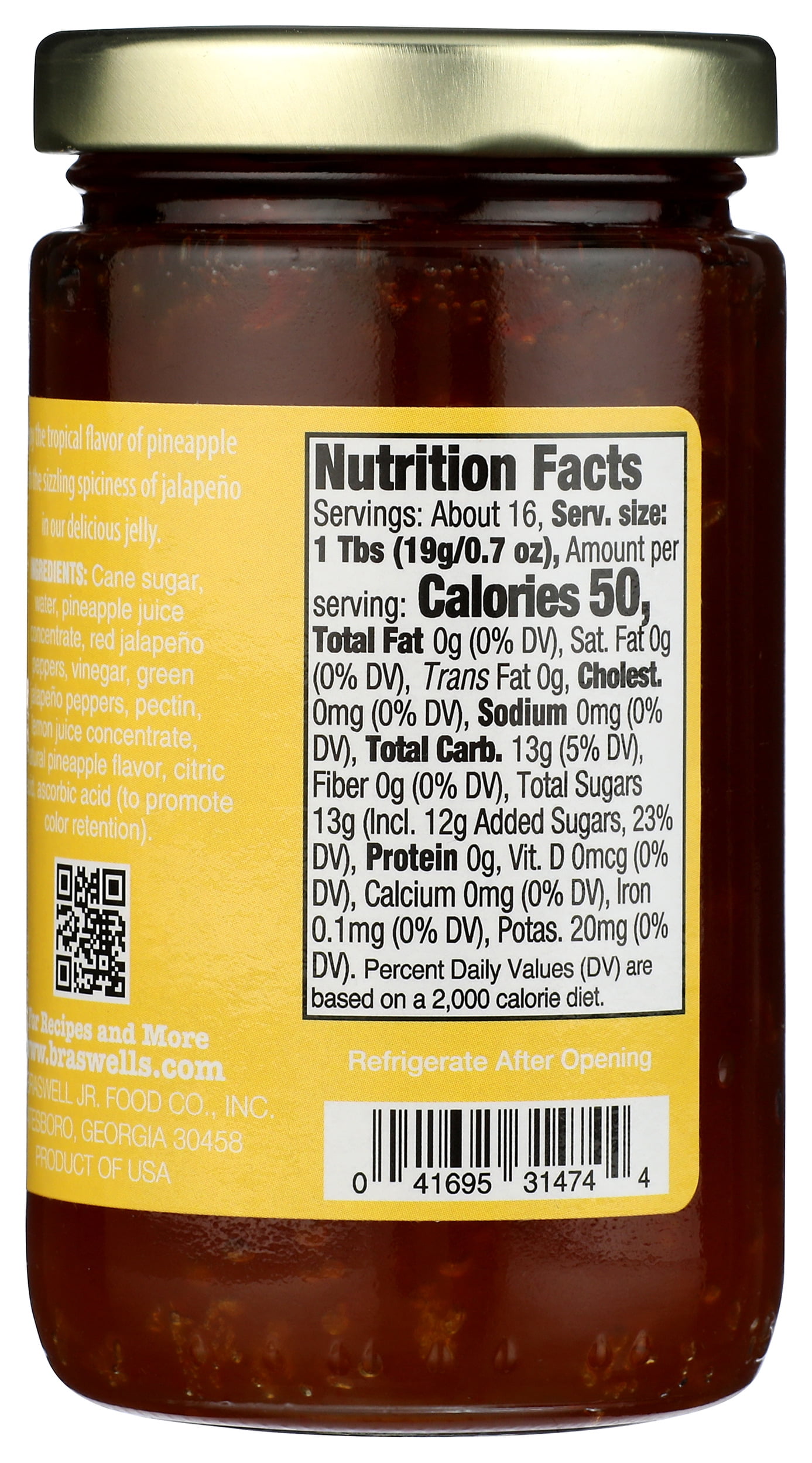 Pack of 6, Braswell Pineapple Jalapeno Pepper Jelly, 10.5 oz