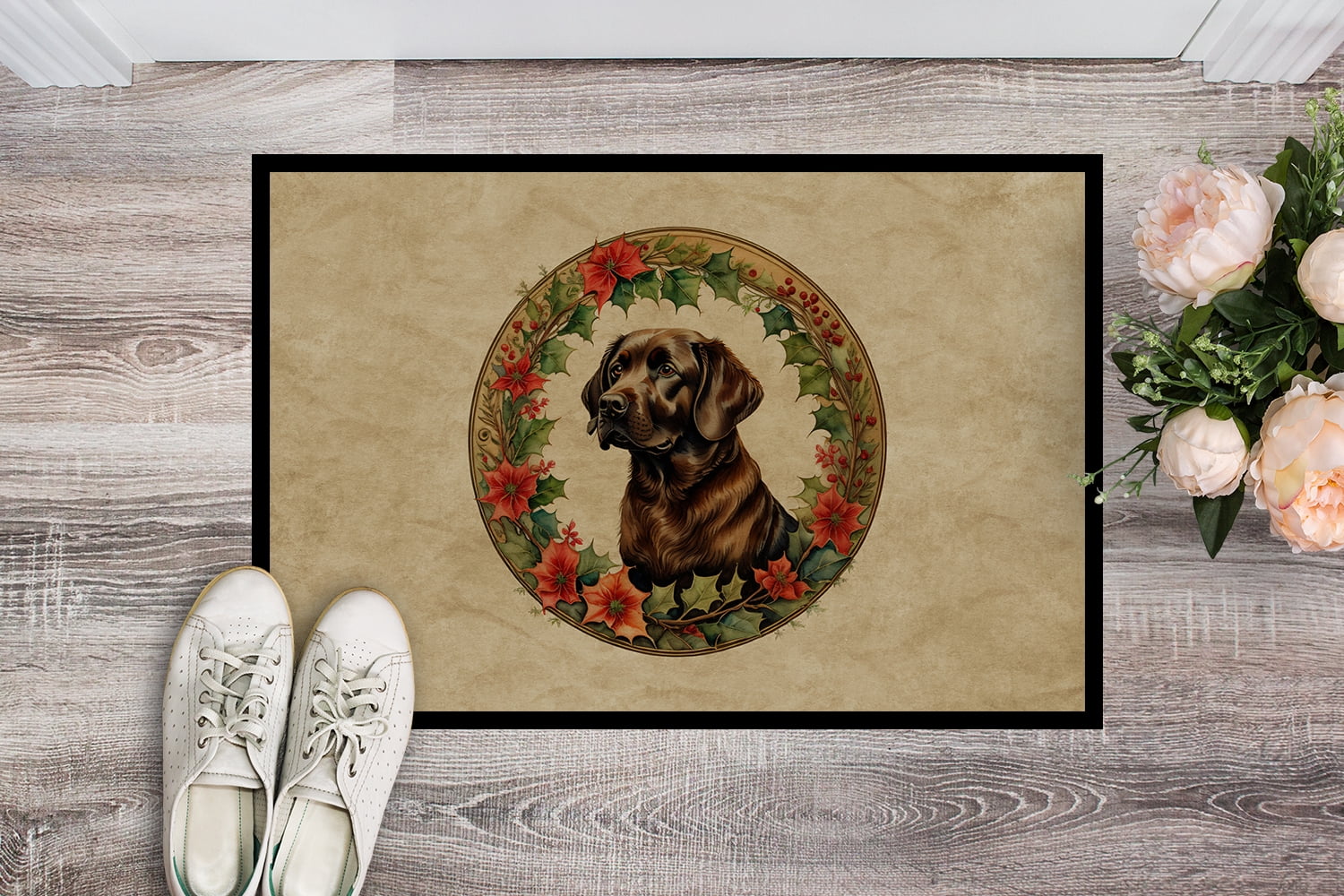 Carolines Treasures DAC2387MAT 18 x 27 in. Unisex Labrador Retriever Christmas Flowers Doormat