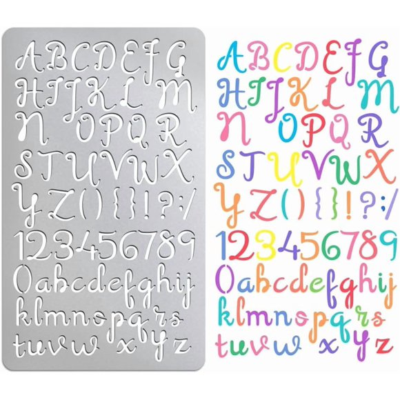 Metal Stencil for Craft Letter Painting Stencil Floral Font Number Drawing Template Stainless Steel Reusable Alphabet Template for DIY Scrapbooking Carving Engraving Wood Burning