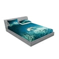 thumbnail image 2 of Ambesonne Fish Fitted Sheet & Pillow Sham Set, Animals Teal Wildlife, Queen, Teal Beige, 2 of 2