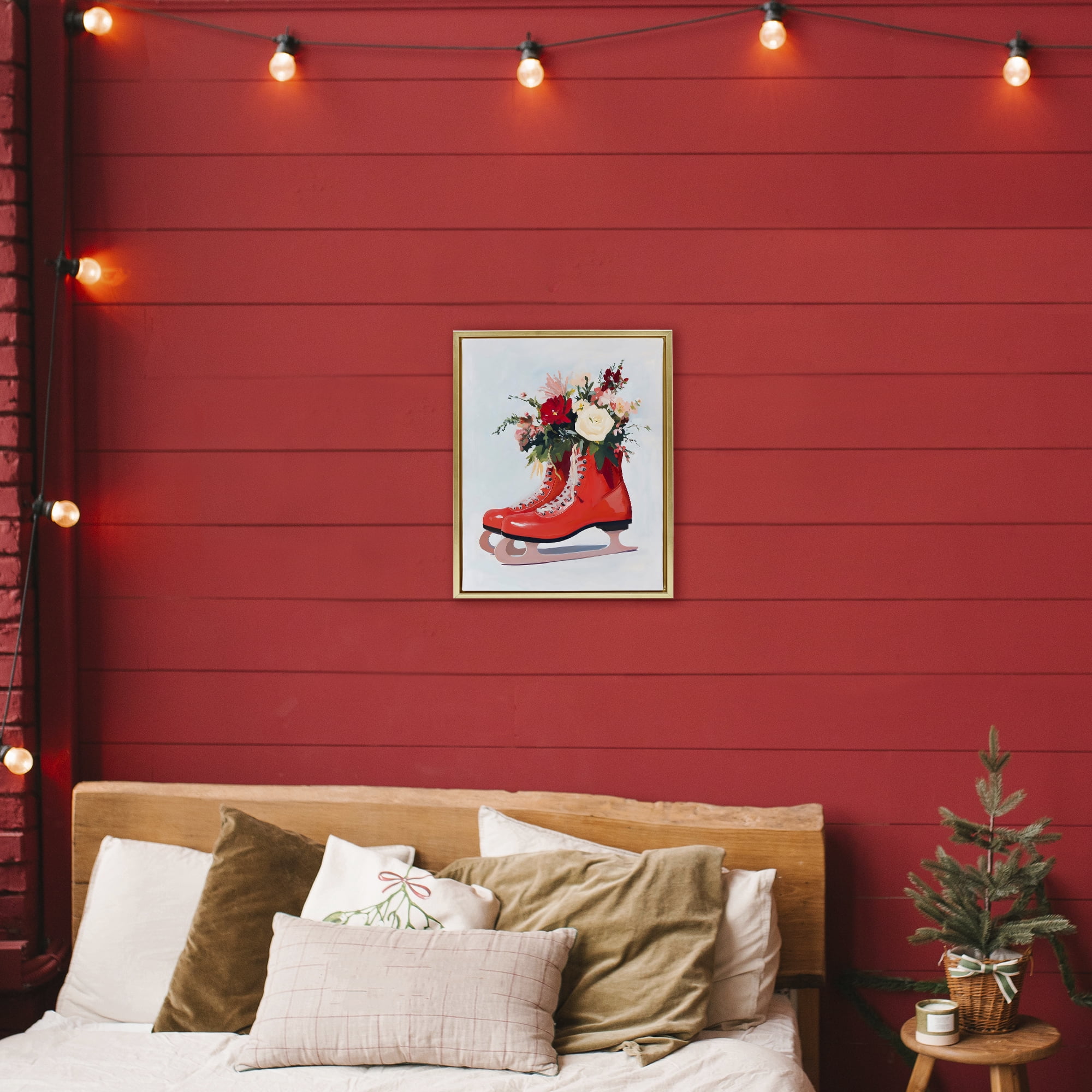 Stupell Industries Floral Ice Skates Gold Framed Floater Canvas Wall Art, design by The Prints Vibe