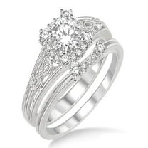 1.00 Carat Vintage halo floral Bridal Set Engagement Ring with Round Diamond in 10k white Gold