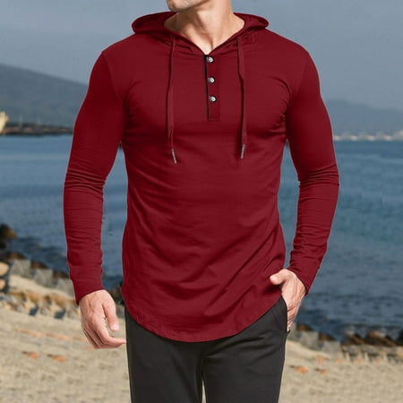 Long Sleeve T Shirts For Men Men Casual Trendy Solid Pullover Hooded Long  Sleeve Sports Fitness Bottoming Shirt Top Sweater Je L | Walmart Canada