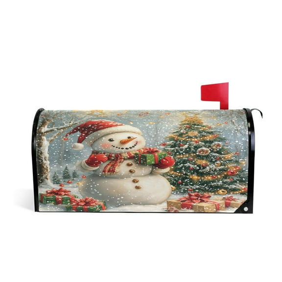 Mailbox Covers Magnetic Large Size Post Box Cover Wrap Outside Waterproof Home Yard Garden Decor Snowman with Christmas Tree 25.5x21