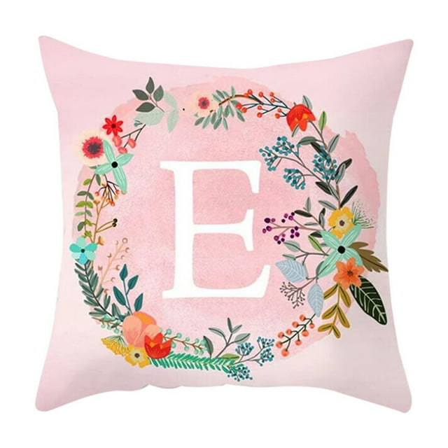 fastboy Pillowcase Alphabet Design Floral Printed Pattern Pillow Cover Home Office Sofa Cushion Case, E