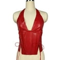 thumbnail image 2 of Byworldtasic Women's Y2K Leather Halter Corset Tops Backless Shapewear Top Slit Grommet Eyelet Lace Up Party Tank Club Outfits, 2 of 9