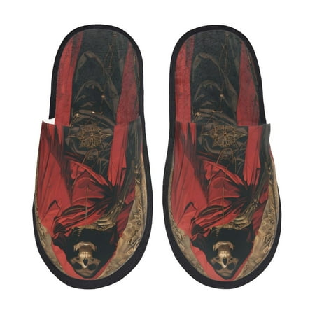 Balery Vintage Rose Scepter Skull Slient Indoor Furry Fleece Comfort House Shoes Soft Non-Slip Home Shoes Cotton slippers House Slippers-- Large